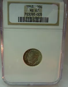 1948 Roosevelt Dime 10C NGC Certified MS 67 with toning - FREE SHIPPING !! - Picture 1 of 4