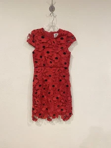 Milly Minis Dress Girls 14 Red 3D Poppy Floral Lace Cap Sleeve Party 90KG89 - Picture 1 of 5