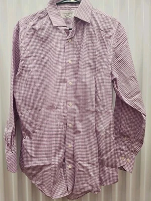 LORENZO UOMO MENS PINK PLAID SOFT COTTON TRIM-FIT DRESS SHIRT SIZE 16.5 32-33 - Image 1 of 4