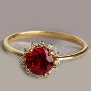3.30carat Round Cut Natural Ruby & Diamond Ring Real 100% 14k SOLID Yellow Gold - Picture 1 of 11