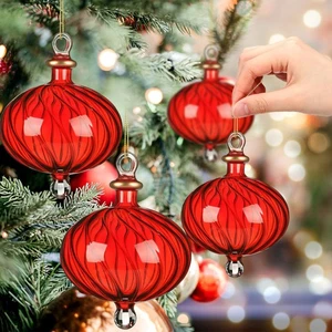 4 piezas adornos navideños de vidrio rojo de 4,75 pulgadas adornos de bola de vidrio soplado a mano... - Imagen 1 de 7