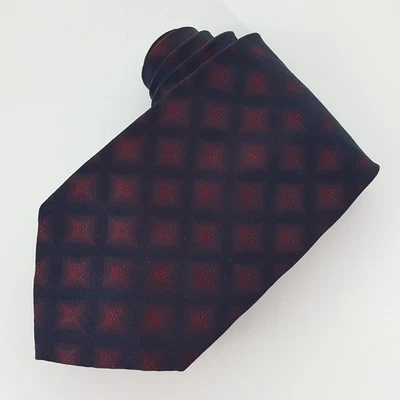 Corbata Bergamo New York NY 59" Azul Granate Geométrica Lujo Seda Cuello Corbata Foto 1 de 4