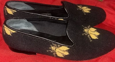 Zapatos para mujer Zalo mocasines planos para fumar talla 6,5 negro amarillo abejas punta de aguja Foto 1 de 4