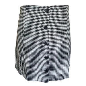 Monki Black White Houndstooth Skirt EU 40 UK 12 Button Front Mini Mod Retro - Picture 1 of 5