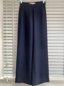 & OTHER STORIES Navy Trousers UK 8 Blue Wide Leg High Rise Tailored Pants EU 36 - Picture 1 of 11