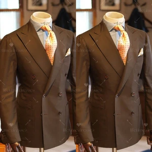 Tuta uomo marrone doppiopetto business formale 2 pezzi sartoriale giacca blazer - Foto 1 di 16