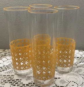Juego de 4 vasos Libbey MCM tejidos mimbre paja cesta tejido estampado 12 oz - Imagen 1 de 6