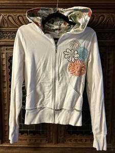 WOMENS YOGI HOODIE full zip big stitch flower floral hood - Picture 1 of 6