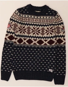 SUPERDRY Mens Crew Neck Jumper Sweater Small Navy Blue Fair Isle Acrylic AK05 - Picture 1 of 3