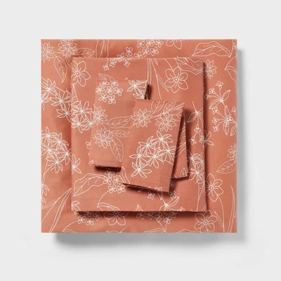 ROOM ESSENTIALS Queen Easy Care Cotton Blend Sateen Sheet Set Rust Floral - Room