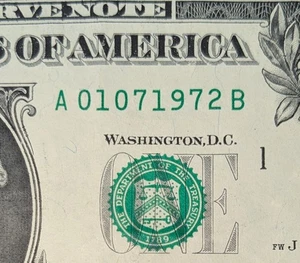 $1 Birthday Note (January 7th 1972) Fancy Serial Number - Picture 1 of 3
