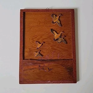 Vintage Holz Handarbeit 3D Fliegende Enten Wandbehang Volkskunst Bauernhaus Rustikal - Bild 1 von 8