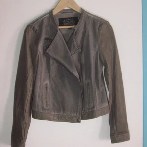 Blanc Noir Womens Size M Gray Cotton Canvas Distressed Moto Jacket  Wrist Zip - Picture 1 of 12