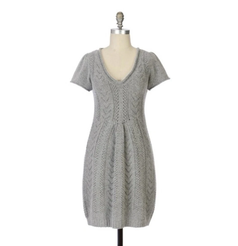 ANTHROPOLOGIE Vestido Suéter Gris Nieve Dormir Manga Corta Talla Mediana Foto 1 de 4