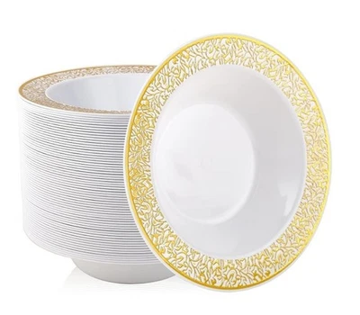 60 Disposable Gold Plastic Dessert Bowls 12 Oz Soup Bowls Christmas Wedding...D2 - Image 1 of 4