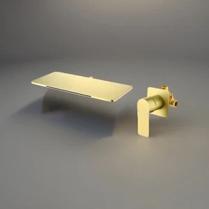 Waterfall Wall Mount Tub Faucet Single Handle Brushed Gold Basin Mixer Tap - Picture 1 of 2