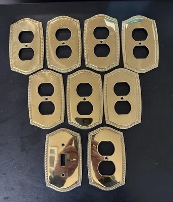 Lot Of 9-VTG Brass 2003 LHMC 1 Single Light Switch Cover With 8 Wall Plug Covers - Image 1 of 2