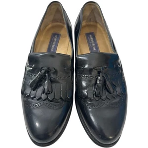 Johnson & Murphy Black Leather Wingtip Tassel Slip On Oxford Dress Shoe Sz 9.5 M - Picture 1 of 9