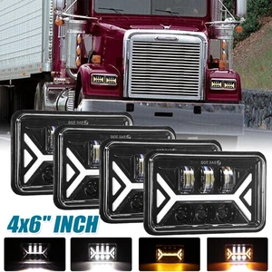 For Kenworth Peterbilt 357 379 378 4pcs 4x6"inch LED Headlights Turn Signal DRL - Picture 1 of 12