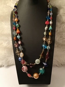 "Collar con cuentas multicolores de vidrio artístico de Murano Antica Murrina Italia 2 hilos 24""" - Imagen 1 de 17