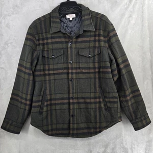 Wallace & Barnes Mens Large Wool Blend Plaid Quilted Lined Shirt Jacket Green - Picture 1 of 9