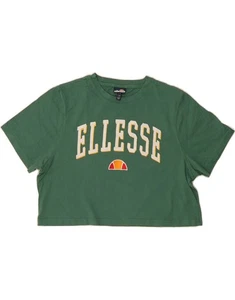 ELLESSE Womens Crop Graphic T-Shirt Top UK 16 Large Green Cotton CJ08 - Picture 1 of 3