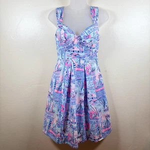 Lilly Pulitzer Cyndi Dress Women's 00 Whisper Blue Yeah Buoy Fit & Flare Ruched - Picture 1 of 10