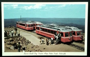 Postal de colección de trenes dentados construidos en Suiza sobre Pikes Peak Colorado - Imagen 1 de 2