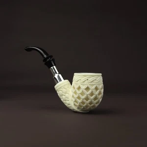 Silver Spigot Ornate  Apple Pipe new-block Meerschaum Handmade Case#238 - Bild 1 von 8
