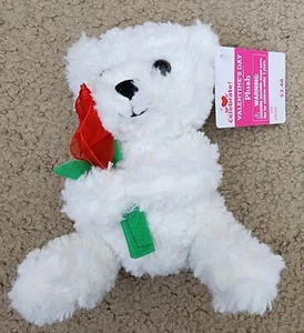 Valentine Teddy Bear White With Rose Small 7" - Picture 1 of 3