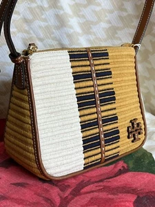 Tory Burch McGraw Woven Stripe Boxy Shoulder Bag/Chutney/Natural/ $398 - Picture 1 of 10