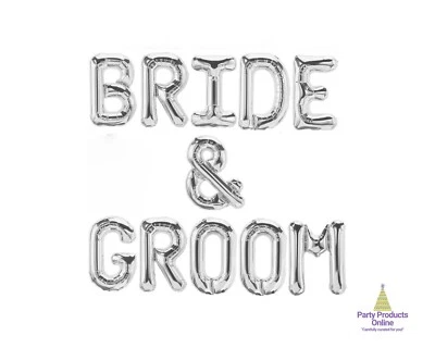 BRIDE & GROOM Letter Balloon Banner - Gold, Rose Gold, Silver Party Decorations - Image 1 of 4
