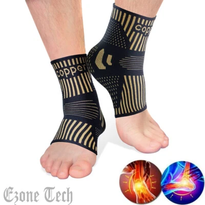 Copper Ankle Support Brace Compression Sleeve Socks Elastic Foot Pain Relief - Image 1 of 4
