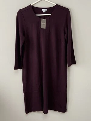 NUEVO CON ETIQUETAS J Jill Mujer Ponte Port/Negro Vaina Vestido Bolsillos Peplum Pequeño Pequeño $109 Foto 1 de 4