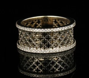 BIRKS FINE NATURAL DIAMOND 18K WHITE GOLD WIDE ETERNITY BAND FILIGREE MUSE RING - Picture 1 of 9