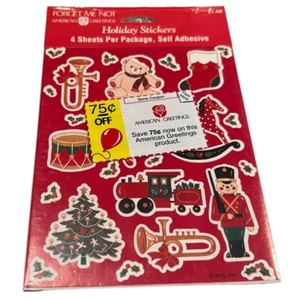 Vintage Christmas Stickers Toys Tree American Greetings 4 Sheets Instrument - Picture 1 of 1