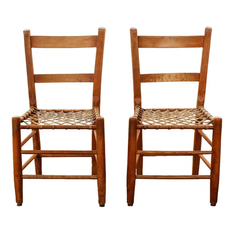 Antique Solid Maple Ladderback Rawhide Seat Side Chairs, A Pair - FREE SHIPPING! Cover