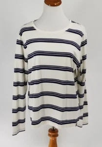 Camiseta Top Land's End Talla Grande Pequeña (14-16) Rayas Marfil Azul Marino Mangas Largas - Imagen 1 de 4