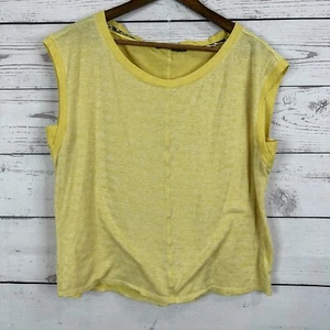 Prana Shirt Womens Large Yellow Tank Organic Hemp Stretch Casual Beach Tropical - Picture 1 of 9