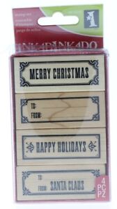 Inkadinkado Merry Christmas Greeting Tag Makers Set Wooden Rubber Stamp