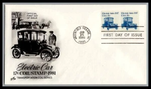 US FDC # 1906 17c Electric Auto ArtCraft pair Transportation 1981, 0a679 - Picture 1 of 1