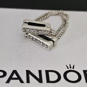 Pandora Reflexions Sparkling Cz Logo Safety Chain Clip Charm 798269 Free Post - Picture 1 of 15