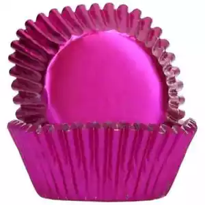 Pink Foil Cupcake Cases Muffin Cake Paper Baking Cups FUNCAKES 48Pk Metallic - Picture 1 of 24
