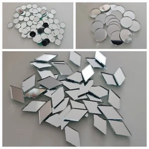 100 Glass Mirror Round/Diamond Shape Mosaic Tiles Decal Home Decor UK DIY Craft - Picture 1 of 8