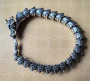 Men's Copper Dragon Linked Oxidized Silver Bracelet 9 Inches--Arthritis Relief? - Picture 1 of 10
