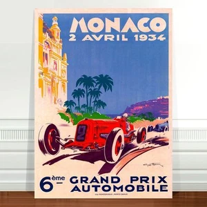 Vintage Auto Racing Poster Art ~ CANVAS PRINT 36x24" Monaco 1934 - Picture 1 of 1
