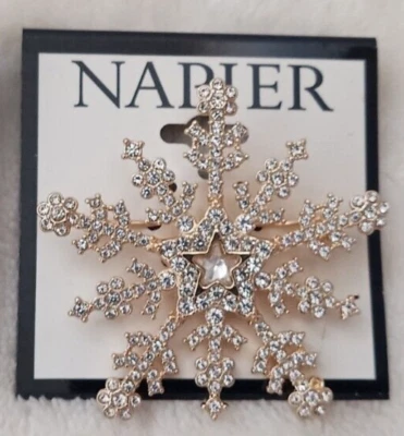 Prendedor de copo de nieve de invierno tono dorado Napier nuevo con etiquetas Foto 1 de 4