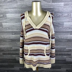 Suéter con capucha a rayas azul, marrón y tostado BKE cuello en V para mujer talla XS - Imagen 1 de 11
