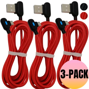 3 Pack 3Ft 6Ft 90 Degree Right Angle Micro USB Cable Fast Charge Android Charger - Picture 1 of 12