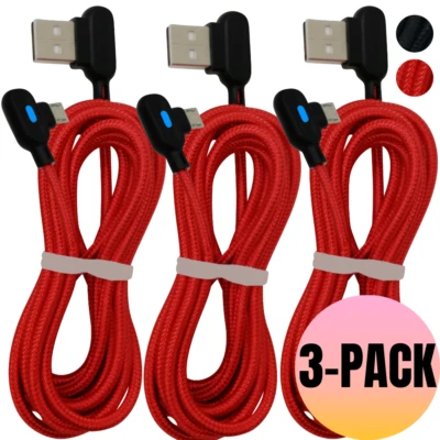 3 Pack 3Ft 6Ft 90 Degree Right Angle Micro USB Cable Fast Charge Android Charger - Image 1 of 4